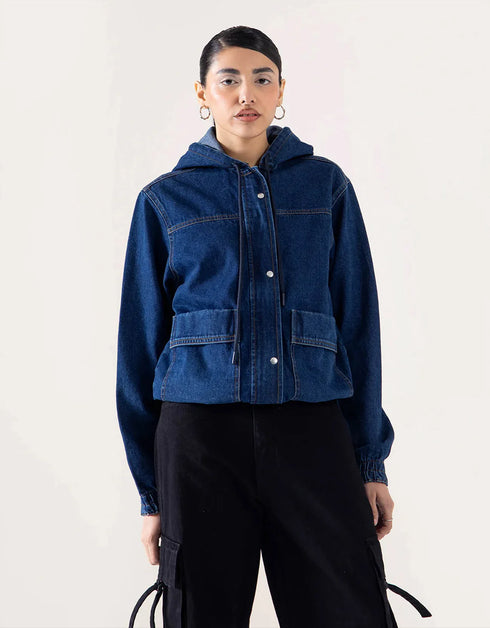 DENIM ZIPPER HOODIE